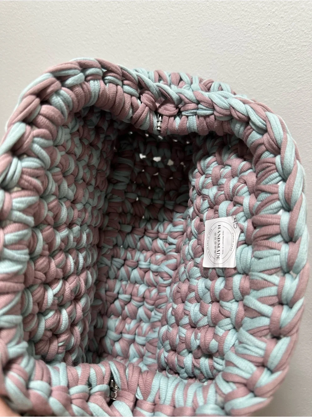 Parker Yarn Handmade Crochet Clutch Bag - Pink & Mint Green